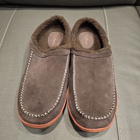 L.L. Bean Mountain Brown Suede Scuff Fleece Slippers Men Size 11 - Picture 2 of 8
